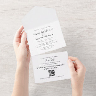 Einfache Minimalistische Hochzeit QR-Codegast adre All In One Einladung
