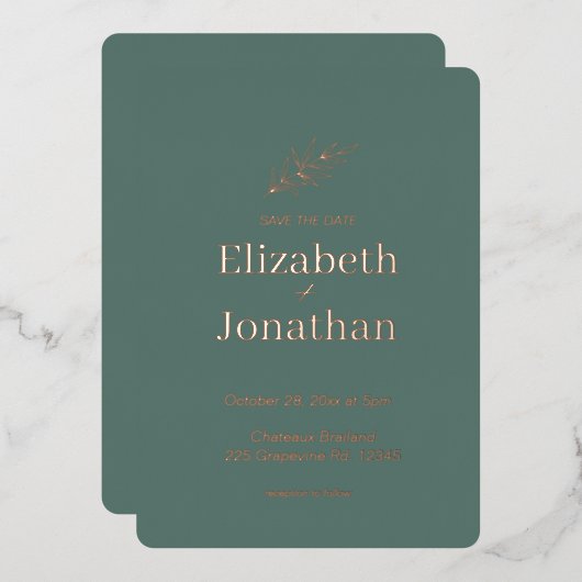 Einfache minimalistische Hochzeit retten das Datum Folieneinladung (Vorderseite/Rückseite)