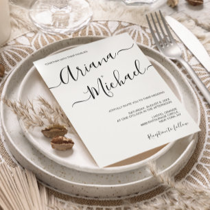 Einfache Minimalistische Hochzeit Schwarz-weiße Ty Einladung