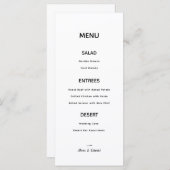 Einfache Minimalistische Hochzeitkarte Menükarte (Vorne/Hinten)