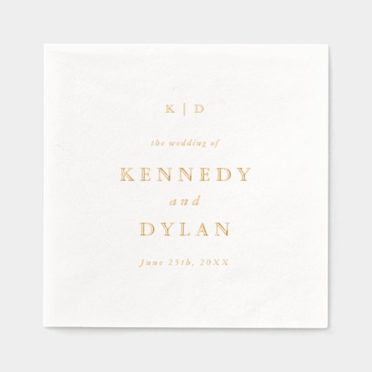 Einfache Minimalistische Hochzeitmonogramm Servietten Mit Folie (Vorderseite)