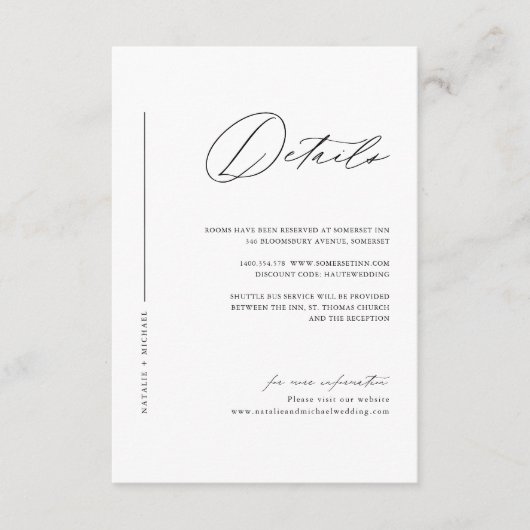 Einfache Minimalistische Hochzeitsdetails in Schwa Begleitkarte (Vorderseite)