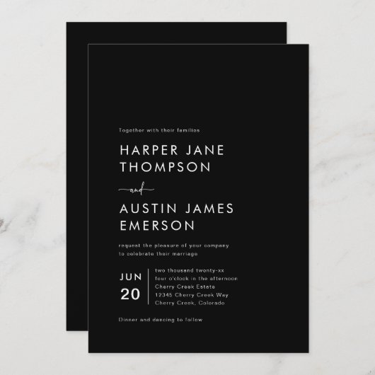 Einfache Minimalistische Hochzeitseinladung Einladung (Vorne/Hinten)