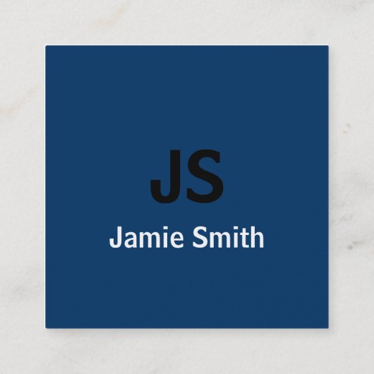 Einfache Minimalistische Initialen Schwarz, Blau u Quadratische Visitenkarte (Rückseite)