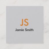 Einfache Minimalistische Initialen Schwarz, Orange Quadratische Visitenkarte (Rückseite)