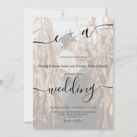 Einfache minimalistische Initialen Script Foto Hoc Einladung (Vorderseite)