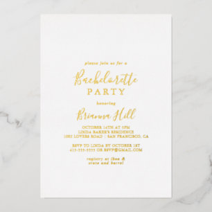 Einfache minimalistische Junggesellinnenparty Gold Folieneinladung