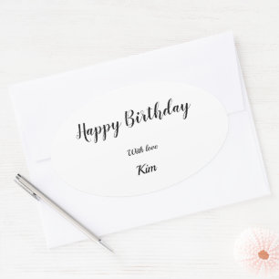 einfache minimalistische Kalligrafie Happy Birthda Ovaler Aufkleber