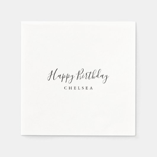 Einfache Minimalistische Kalligrafie Happy Birthda Serviette (Vorderseite)