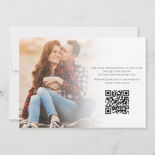 Einfache Minimalistische Kalligrafie Zwei Foto QR- Save The Date (Rückseite)