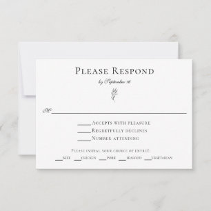 Einfache Minimalistische klassische Elegante Leaf- RSVP Karte