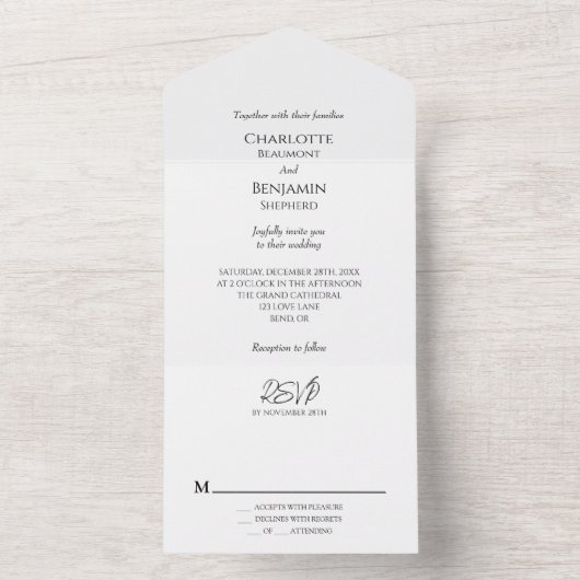 Einfache Minimalistische klassische Hochzeit All In One Einladung (Innen Boden)