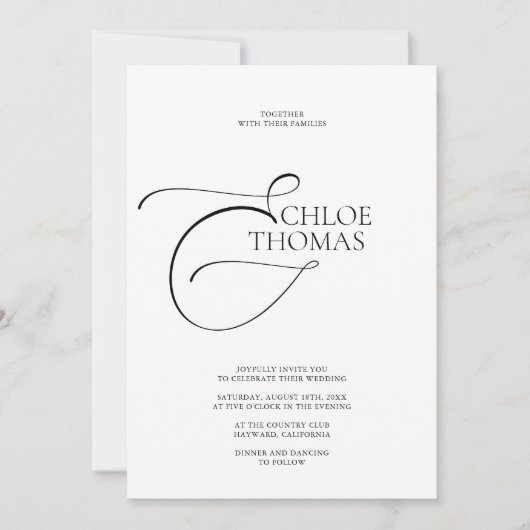 Einfache Minimalistische klassische Hochzeit Einladung (Vorderseite)