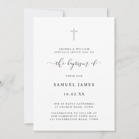 Einfache Minimalistische klassische Wasserfarbengr Einladung (Vorderseite)