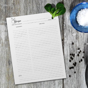 Einfache Minimalistische Kochrezeptur Notepad Notizblock
