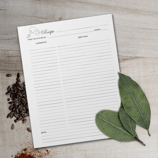 Einfache Minimalistische Kochrezeptur Notepad Notizblock
