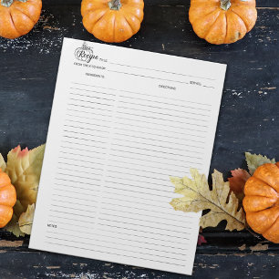 Einfache Minimalistische Kochrezeptur Notepad Notizblock