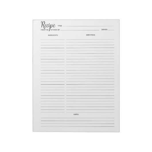 Einfache Minimalistische Kochrezeptur Notepad Notizblock (Rotiert)
