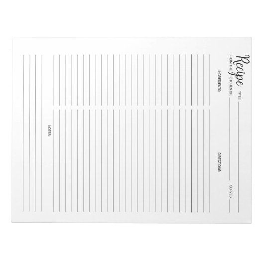 Einfache Minimalistische Kochrezeptur Notepad Notizblock (Vorderseite)