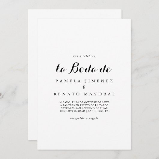 Einfache Minimalistische La Boda de Einladung (Vorne/Hinten)