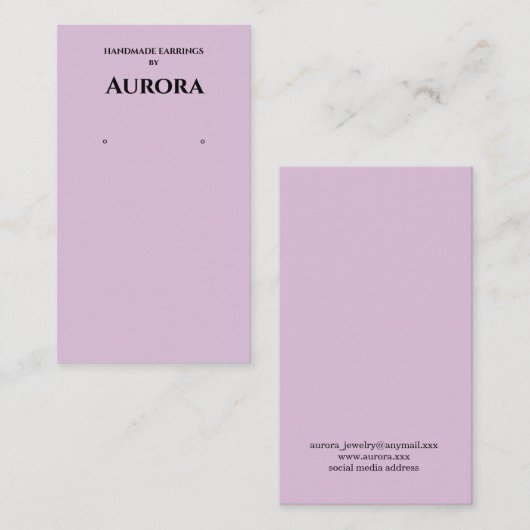 Einfache Minimalistische Lavendel-Earring-Anzeige Visitenkarte (Vorne/Hinten)