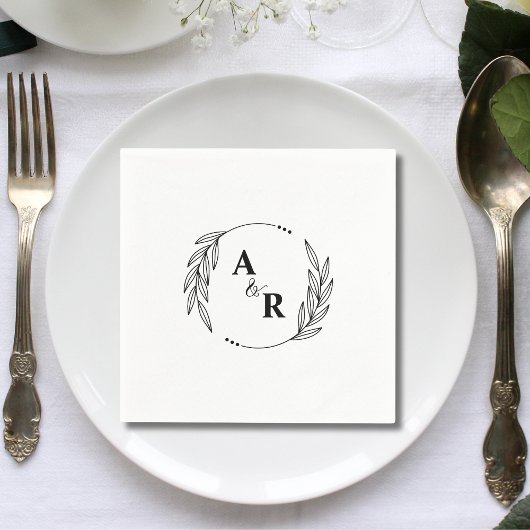 Einfache Minimalistische Leaf Couple Initials Hoch Serviette