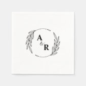 Einfache Minimalistische Leaf Couple Initials Hoch Serviette (Vorderseite)