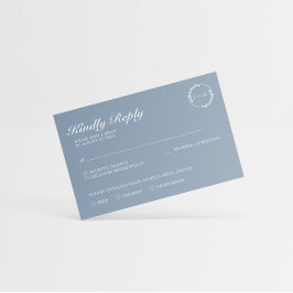 Einfache Minimalistische Leaf Dusty Blue Monogram RSVP Karte