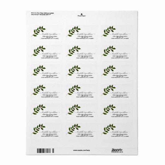Einfache Minimalistische Leaf-Foliage Adressaufkleber (Vorne)