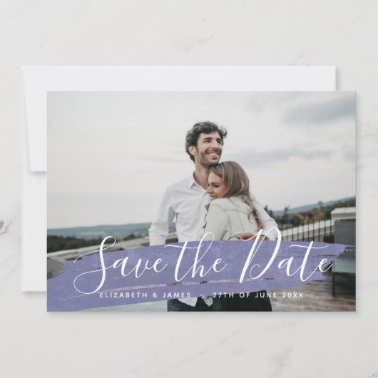 Einfache Minimalistische Lila Save the Date Hochze (Vorderseite)