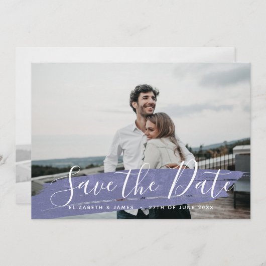 Einfache Minimalistische Lila Save the Date Hochze (Vorne/Hinten)