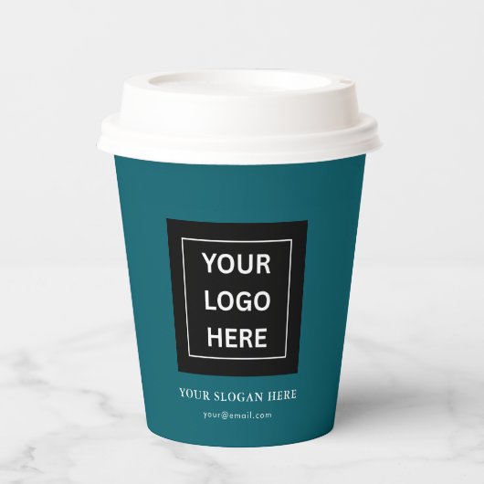 Einfache Minimalistische Logo- und Textwerbung Pappbecher (Vorderseite)