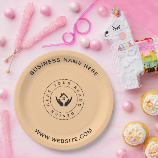 Einfache Minimalistische Logo- und Textwerbung Pappteller (Party)