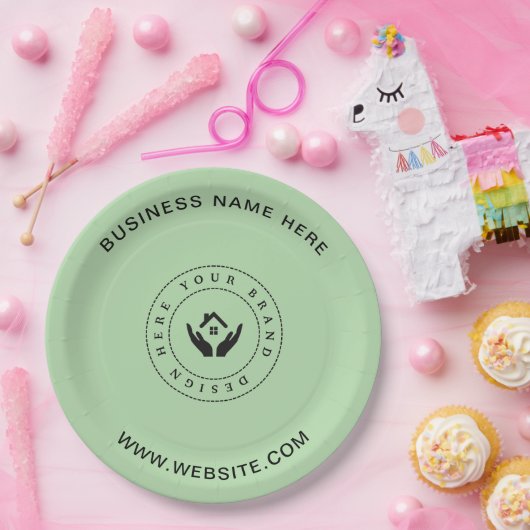 Einfache Minimalistische Logo- und Textwerbung Pappteller (Party)