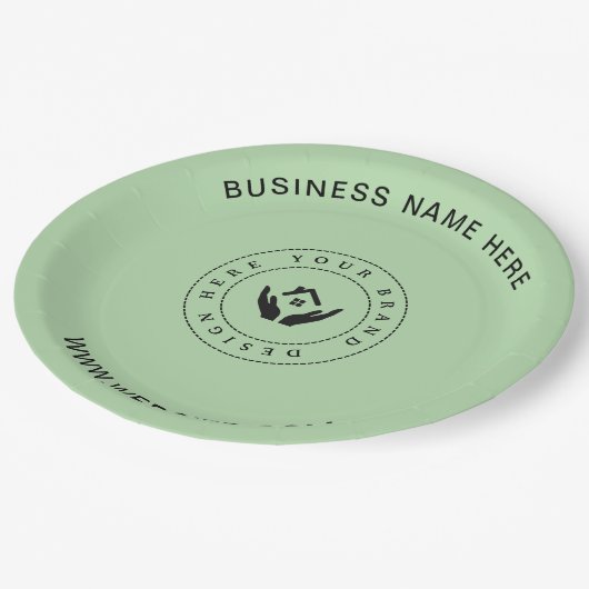 Einfache Minimalistische Logo- und Textwerbung Pappteller (Schrägansicht)