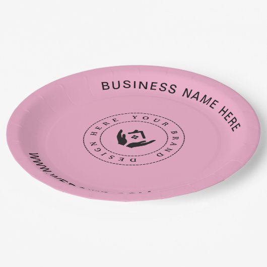 Einfache Minimalistische Logo- und Textwerbung Pappteller (Schrägansicht)