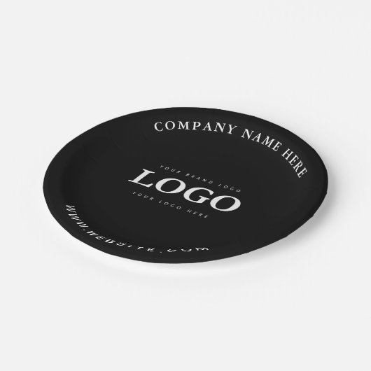 Einfache Minimalistische Logo- und Textwerbung Pappteller (Schrägansicht)