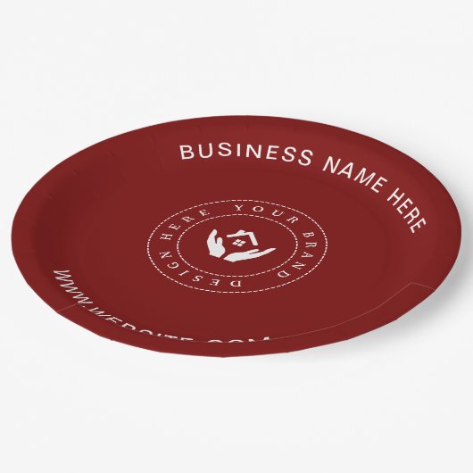 Einfache Minimalistische Logo- und Textwerbung Pappteller (Schrägansicht)