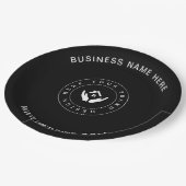 Einfache Minimalistische Logo- und Textwerbung Pappteller (Schrägansicht)