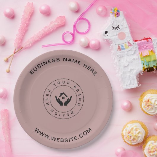 Einfache Minimalistische Logo- und Textwerbung Pappteller (Party)