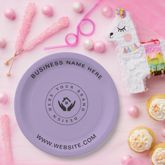 Einfache Minimalistische Logo- und Textwerbung Pappteller (Party)