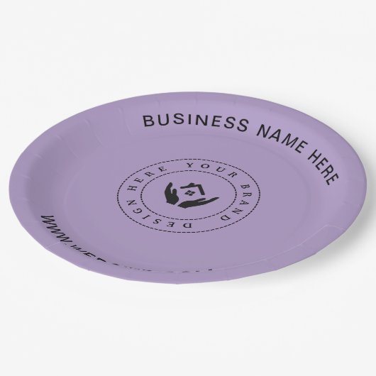 Einfache Minimalistische Logo- und Textwerbung Pappteller (Schrägansicht)