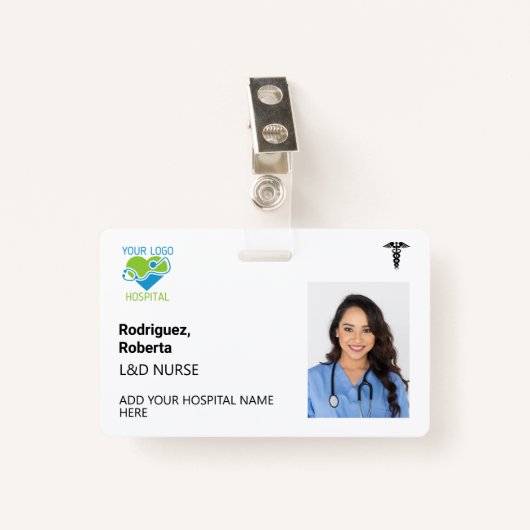 Einfache Minimalistische Mitarbeiter des Krankenha Ausweis (Vorderseite mit Klammer)