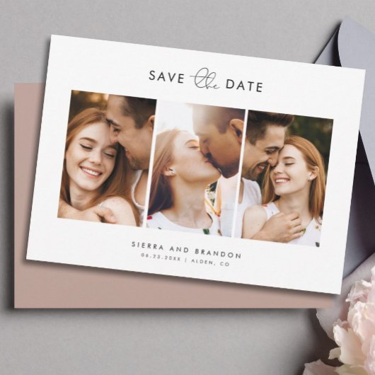 Einfache Minimalistische Moderne 3 Foto Collage Sc Save The Date