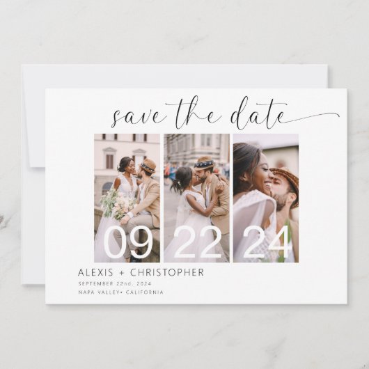 Einfache Minimalistische Moderne 3 Foto Save The Date (Vorderseite)