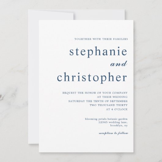 Einfache Minimalistische moderne Blue Script Foto  Einladung (Vorderseite)