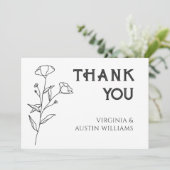 Einfache Minimalistische moderne Blumenhochzeit Dankeskarte (Stehend Vorderseite)