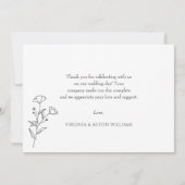 Einfache Minimalistische moderne Blumenhochzeit Dankeskarte (Rückseite)