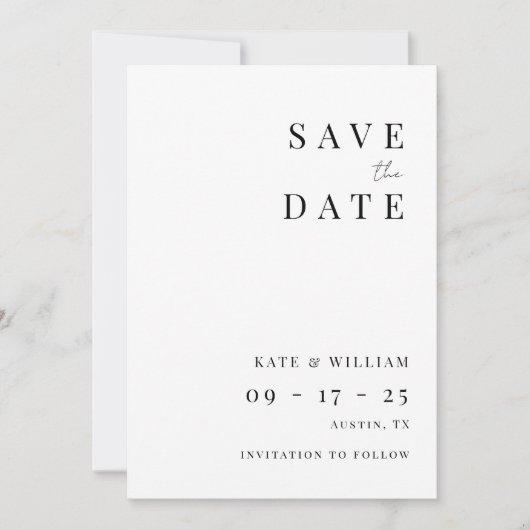 Einfache Minimalistische Moderne Elegante Hochzeit Save The Date (Vorderseite)