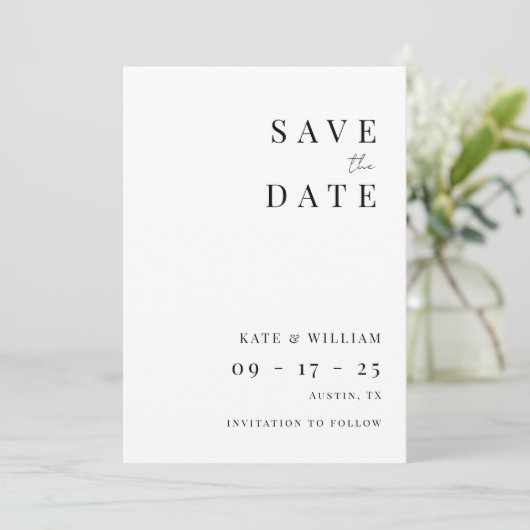 Einfache Minimalistische Moderne Elegante Hochzeit Save The Date (Stehend Vorderseite)